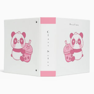 Classeur Ours Panda Rose Cute Kawaii Avec Boisson