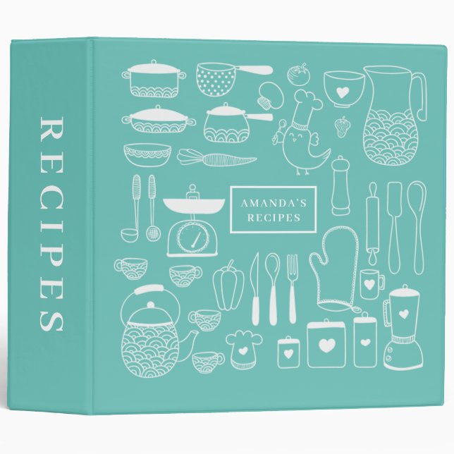 Classeur Outils de cuisine en couleur modifiablesRecette pe (Devant/Côté)