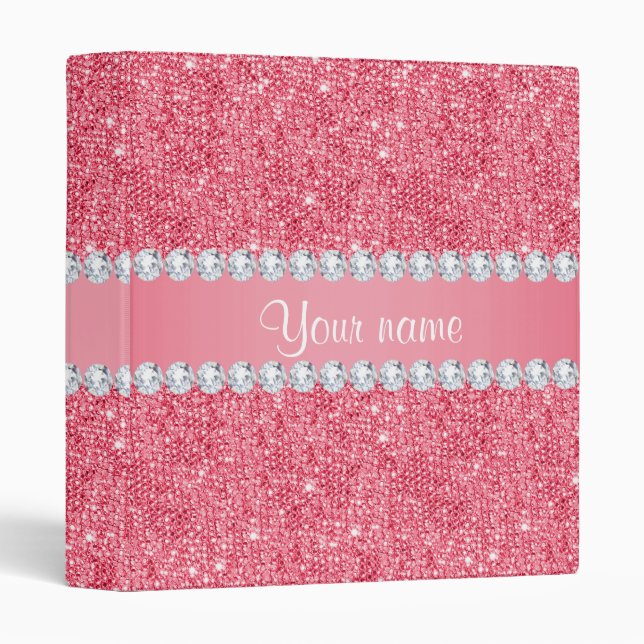 Classeur Paillettes et diamants roses de Faux (Devant/Côté)