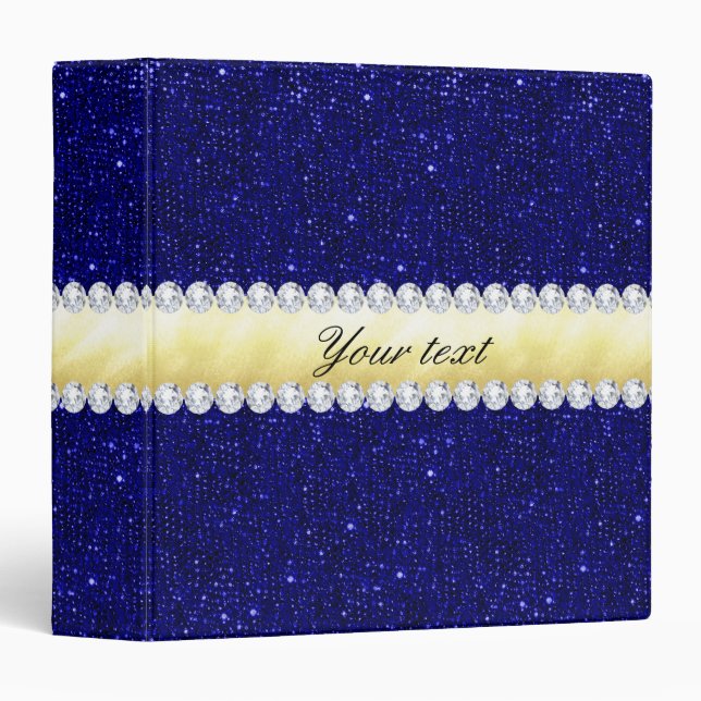 Classeur Paillettes personnalisées de marine, or, diamants (Devant/Côté)