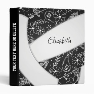 Classeur paislies florales plumes noir blanc volley