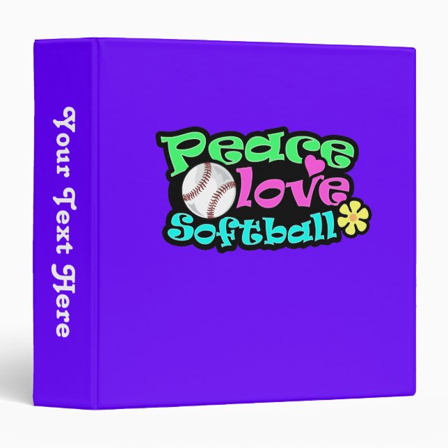 Classeur Paix, Amour, Softball (Devant/Côté)