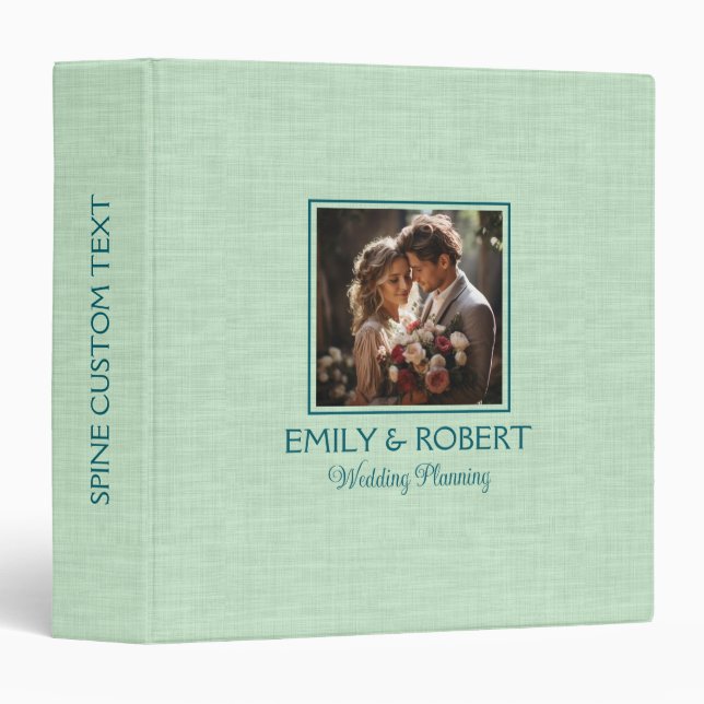 Classeur Pale Green Linen Texture Custom Wedding Photo (Devant/Côté)