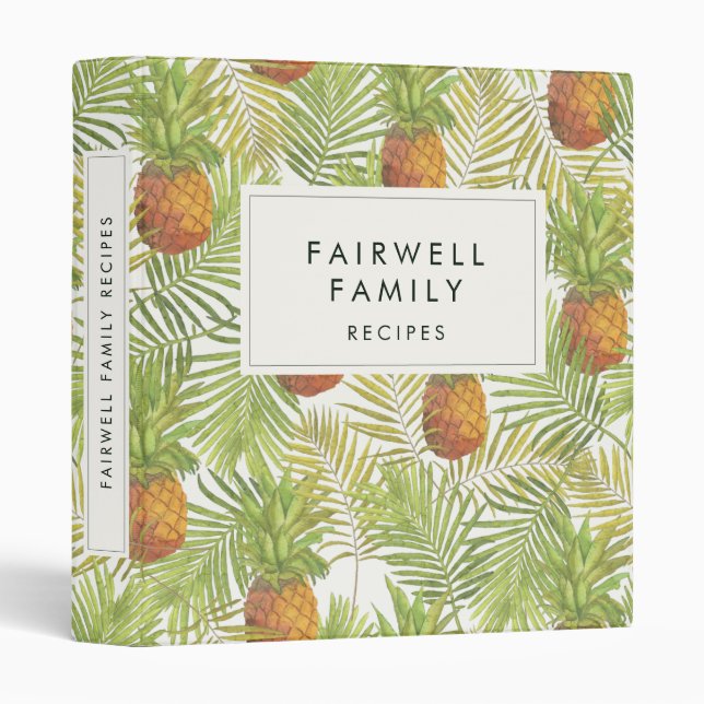 Classeur Palme tropicale et ananas motif recettes livre de  (Devant/Côté)
