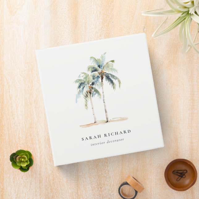 Classeur Palmiers côtiers tropicaux Aquarelle Bleu Vert (In Situ)