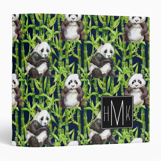 Classeur Panda avec le monogramme en bambou du motif | (Devant/Côté)