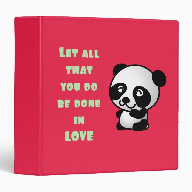 Classeur Panda avec une citation d'amour inspirationnelle (Devant/Côté)