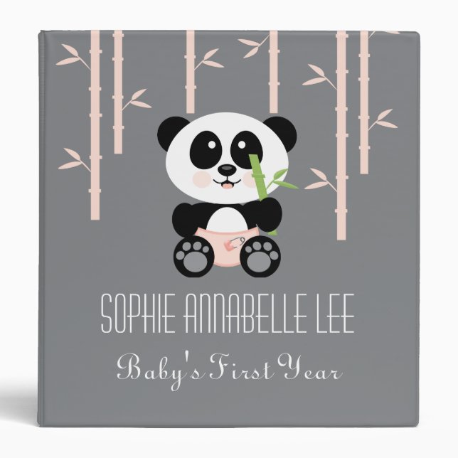 Classeur Panda en bambou rose dans l'album photos de bébé (Devant)