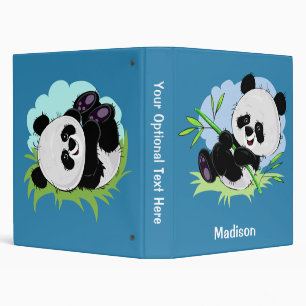 Classeur Pandas mignon nom personnalisé, texte et couleur c