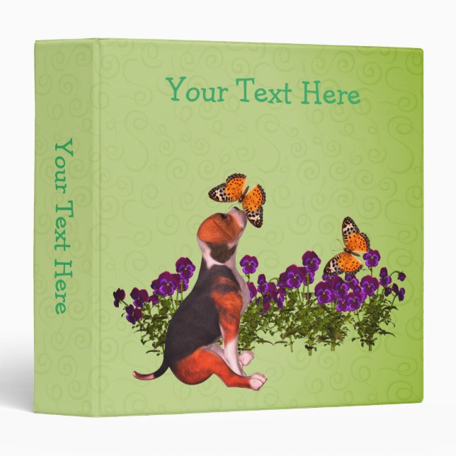 Classeur Pansies de papillons beagles personnalisées (Devant/Côté)