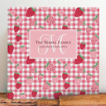 Papier à motif gingham fraise rose monogrammé pour
