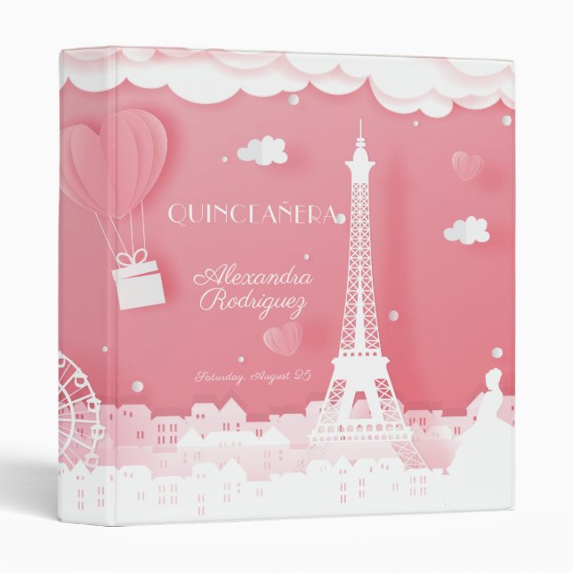 Classeur Papier rose Paris Quinceaña (Devant/Côté)