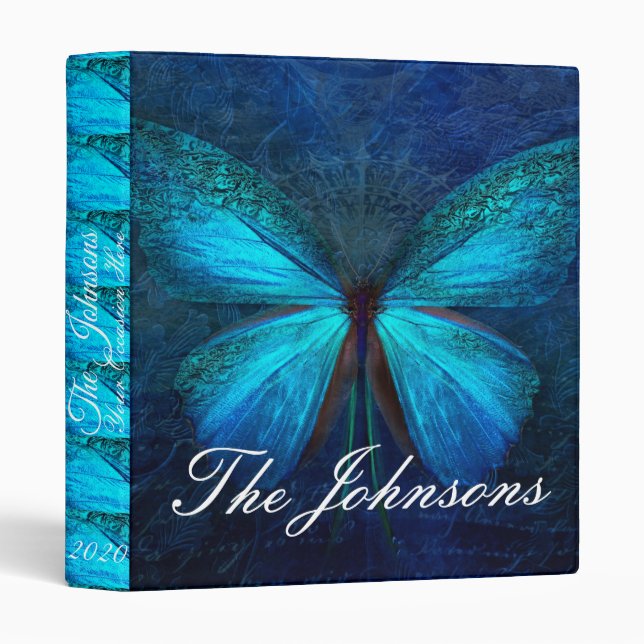Classeur Papillon bleu de la joie et de la chance (Devant/Côté)