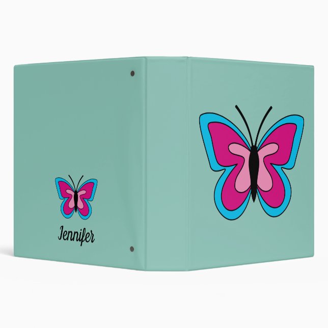 Classeur Papillon bleu magenta rose | Ajouter un nom (Arrière-plan)