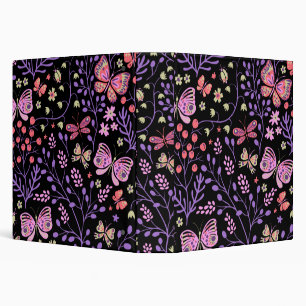 Classeur Papillon coloré et Fleurs Rose mignon