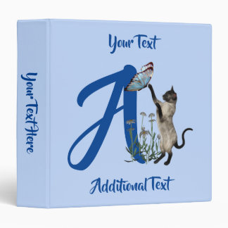 Classeur Papillon de chat siamois monogramme initial A pers
