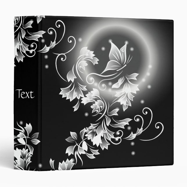 Classeur Papillon Floral Noir Et Blanc (Devant/Côté)