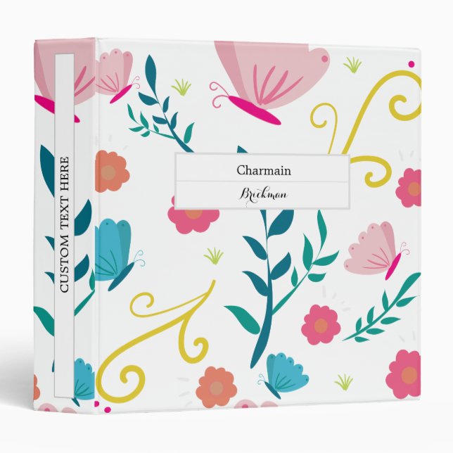 Classeur Papillon floral simple (Devant/Côté)
