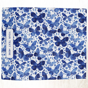 Classeur Papillon Motif Aquarelle Bleu Blanc