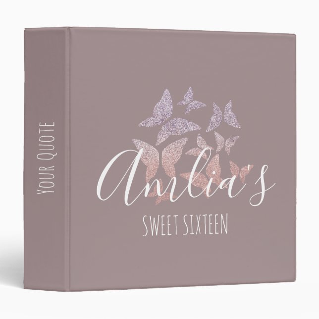 Classeur Papillons à Parties scintillant roses poussiéreuse (Devant/Côté)