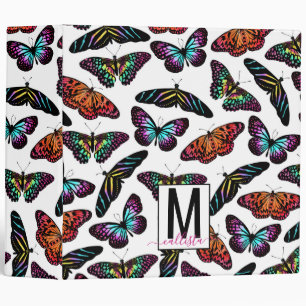 Classeur Papillons colorés Aquarelle Motif Monogramme