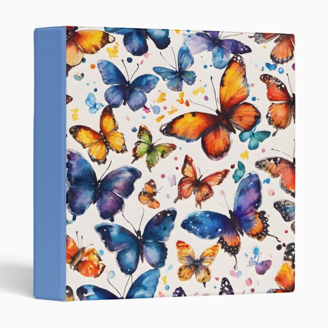 Classeur Papillons d'aquarelle (Devant/Côté)