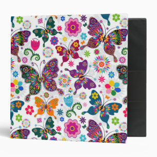Classeur Papillons et fleurs colorés rétro Motif