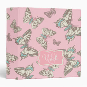 Classeur Papillons motif rose ajouter votre dossier de nom