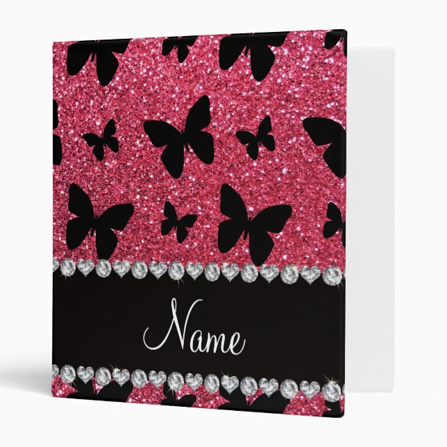 Classeur Papillons roses fuchsia nommés personnalisés de (Devant/intérieur)