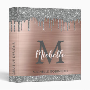 Classeur Parties scintillant argent Rose Gold Nom école Bur