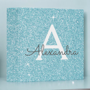 Classeur Parties scintillant bleu Aqua turquoise et Monogra