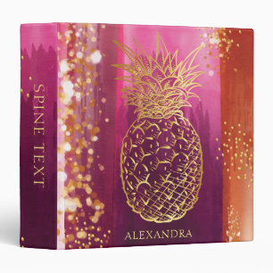 Classeur Parties scintillant d'or en ananas rose personnali
