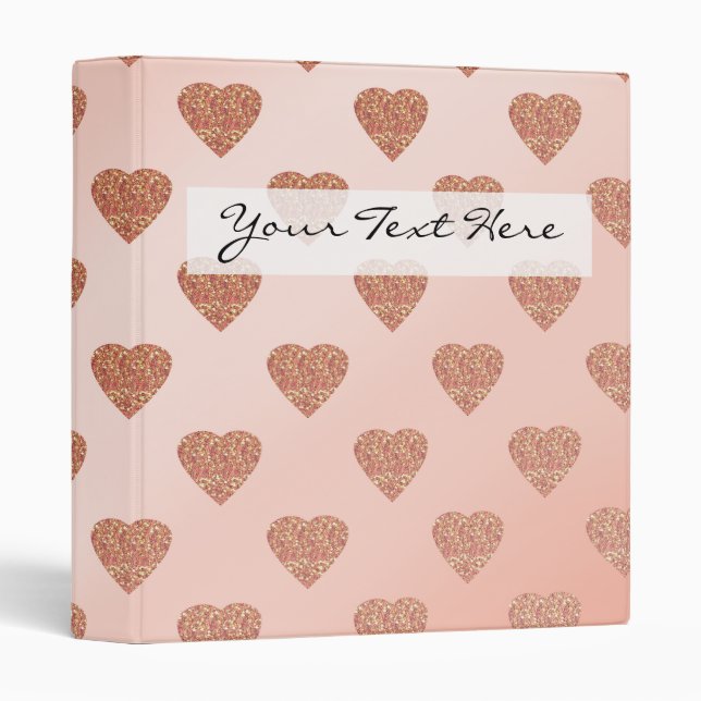 Classeur parties scintillant d'or rose amour coeur pois mot (Devant/Côté)