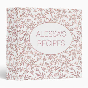 Classeur parties scintillant d'or rose recette motif feuill