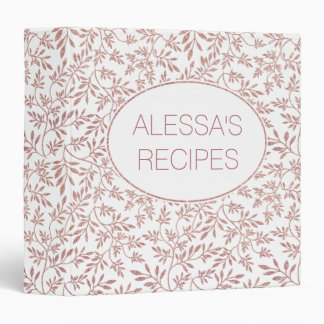 Classeur parties scintillant d'or rose recette motif feuill