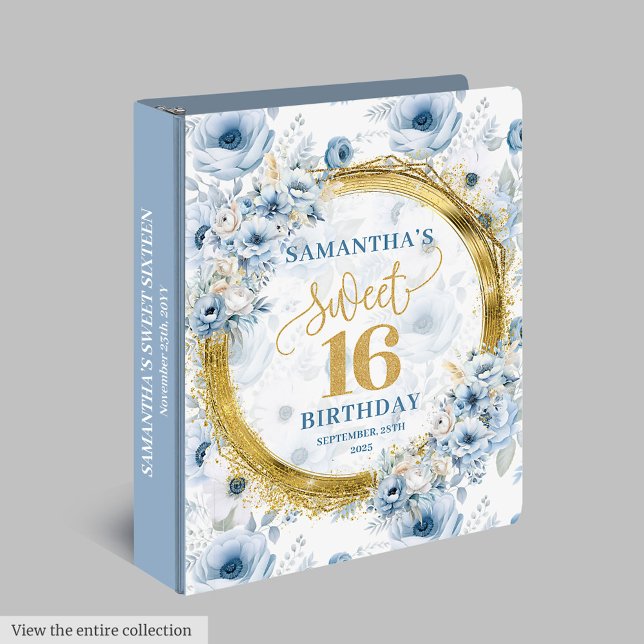Classeur Parties scintillant en or en Sweet sixteen bleu Pa (Fancy Pastel Blue Sweet Sixteen Album Gold Glitter 3 ring binder)