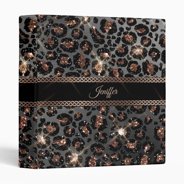 Classeur Parties scintillant Leopard Black Gold personnalis (Devant/Côté)