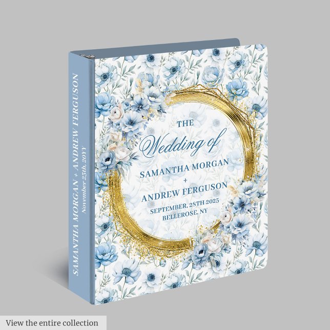 Classeur Parties scintillant moderne Pastel Blue Gold Photo (Modern Pastel Blue Gold Glitter Wedding Photo 3 ring binder)