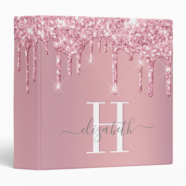 Classeur Parties scintillant  Monogramme rose 3 anneau Clas (Devant/Côté)