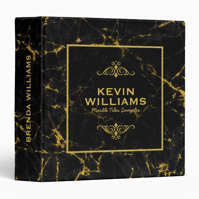 Classeur Parties scintillant noir et or Texture en marbre I (Devant/Côté)