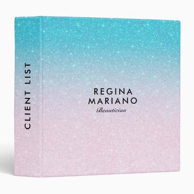 Classeur Parties scintillant Ombre Faux rose et turquoise (Devant/Côté)