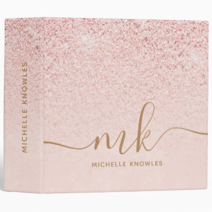 Classeur Parties scintillant or Rose tendance Initiales fan
