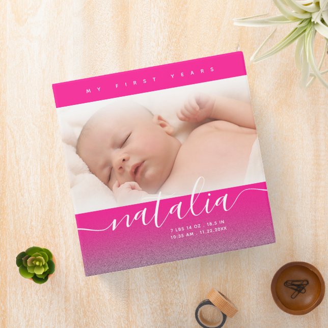 Classeur Parties scintillant photo de bébé rose manuscrite  (In Situ)