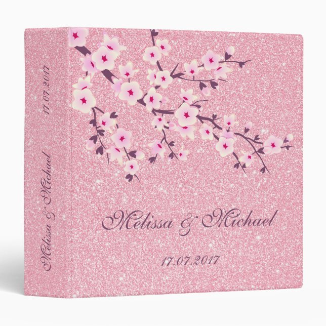 Classeur Parties scintillant rose cerise en fleurs (Devant/Côté)