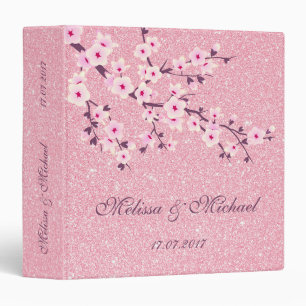 Classeur Parties scintillant rose en fleurs de cerisiers