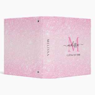 Classeur Parties scintillant rose Nom du script Monogramme