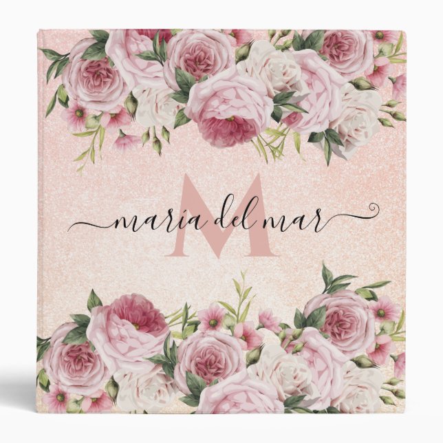 Classeur Parties scintillant rose Rose or fleuri (Devant)