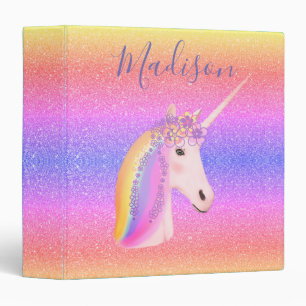 Classeur Parties scintillant Unicorn Rainbow personnalisée