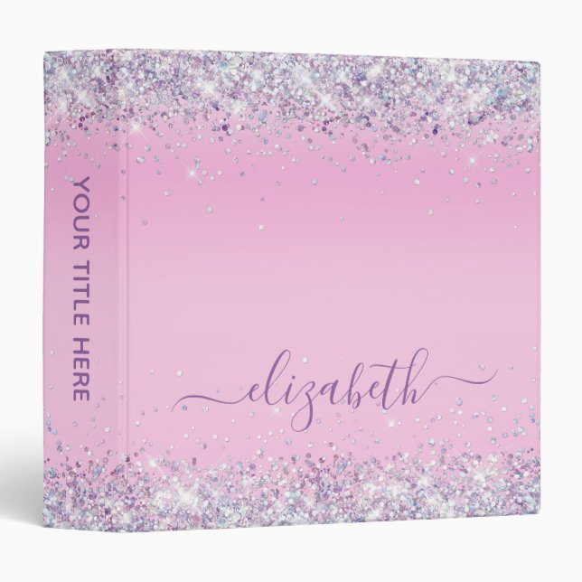 Classeur Parties scintillant violet Confetti Personnalisé r (Devant/Côté)
