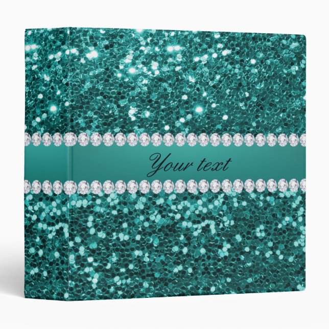 Classeur Parties scintillantes turquoises chics et diamants (Devant/Côté)